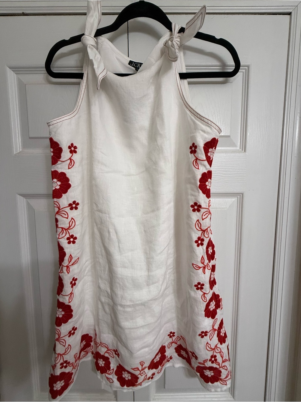 J. Crew White Sundress with Red Floral Side Embroidery